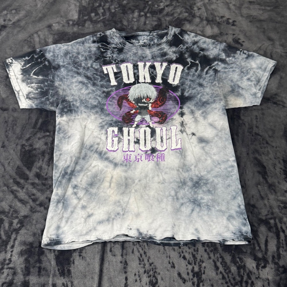 Tokyo Ghoul T-Shirt Mens Medium Black White Tie Dye Ken Kaneki Anime Graphic
